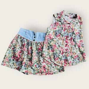 Swat Kids Floral Outfit Girls Sz 18 1/2 Plus Sleeveless Top/ Skirt VTG USA 90s